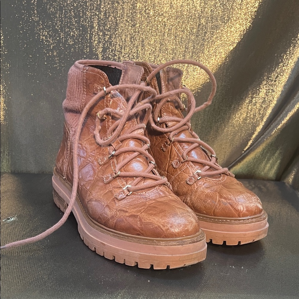 Louise et Cie Textured Brown Lace-Up Boots
